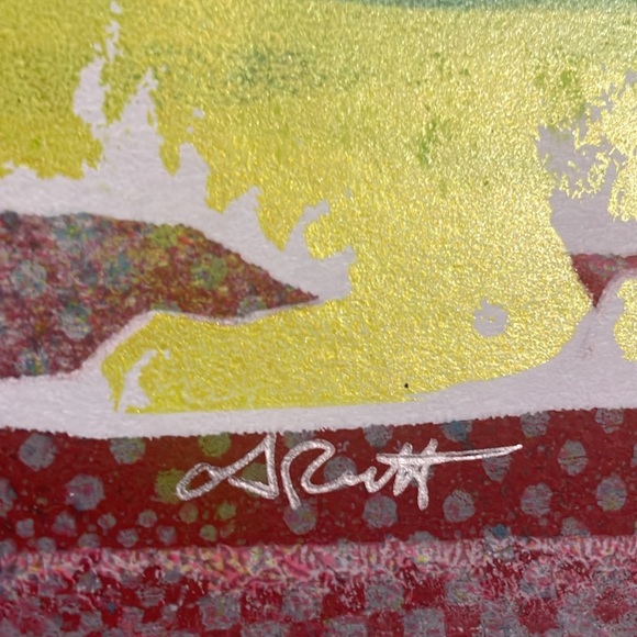 Handcrafted art signed by artist OJ Rutt kitty cats multicolored 16 1/2 x 13 1/4 - Picture 4 of 5